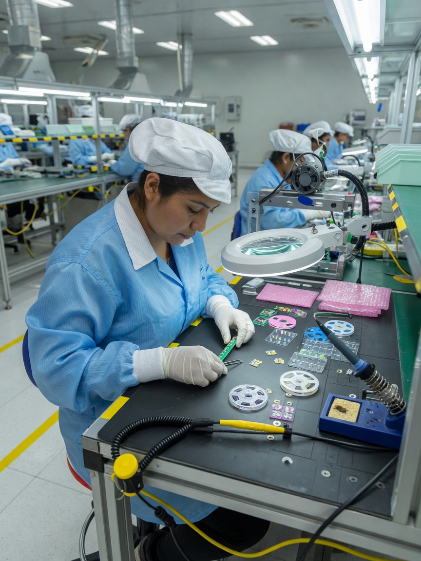 LED 產線的靜電防護管制區與接地腕帶示意