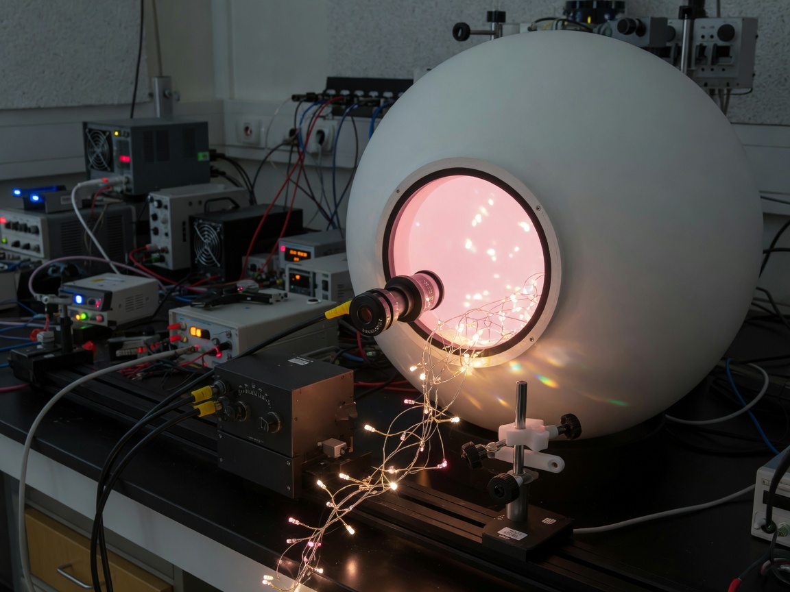 LED 光電量測的積分球與分佈光度計實驗室示意