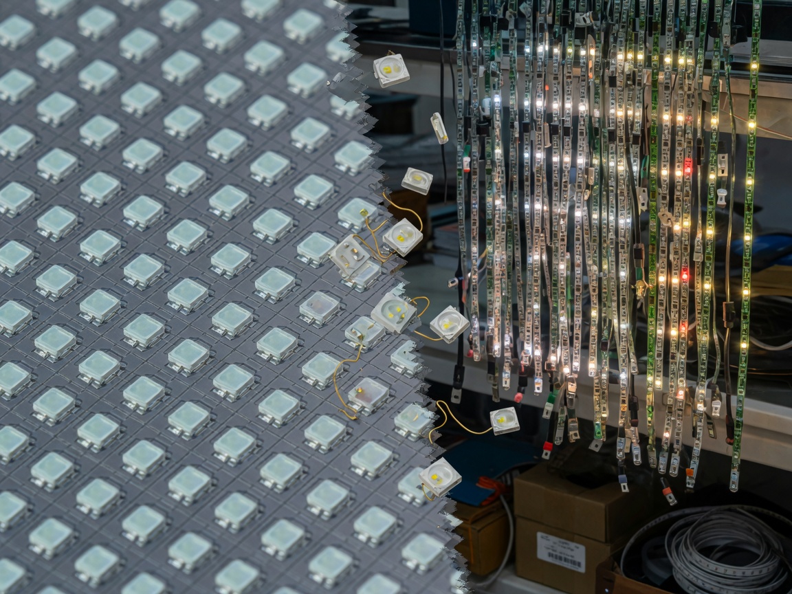 LED 流明成本逐年下降、光通量逐年上升的長期成本曲線示意
