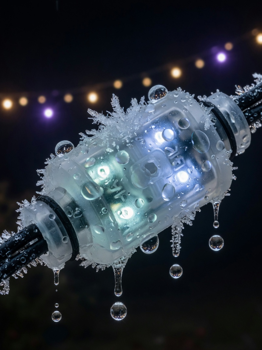 戶外聖誕燈飾面對雨雪低溫與踩壓的工程防護示意