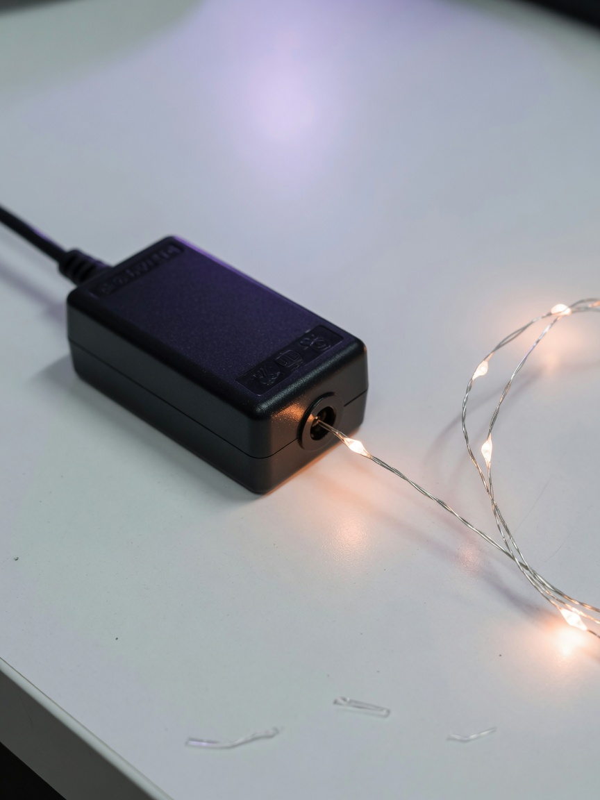 安全隔離變壓器把市電降為特低電壓，讓人接觸燈串也不致電擊